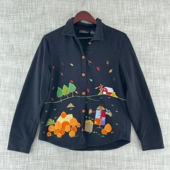 Onque Casuals Adult Medium Fall Embroidered Button Down Shirt Womens 9219 - Picture 1 of 9